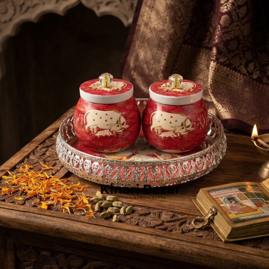 Pichwai Tray With Two Jars 