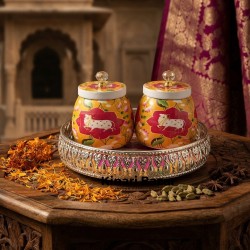 Pichwai Tray With Two Jars 