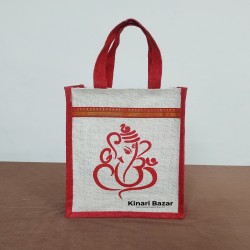 Ganesha Print Jute Handbag