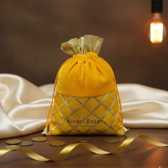 Gota Check Velvet Potli Bags