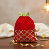 Gota Check Velvet Potli Bags