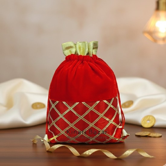 Gota Check Velvet Potli Bags