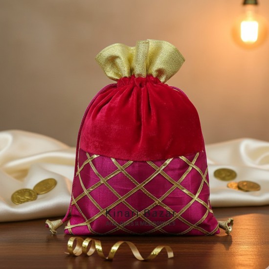 Gota Check Velvet Potli Bags