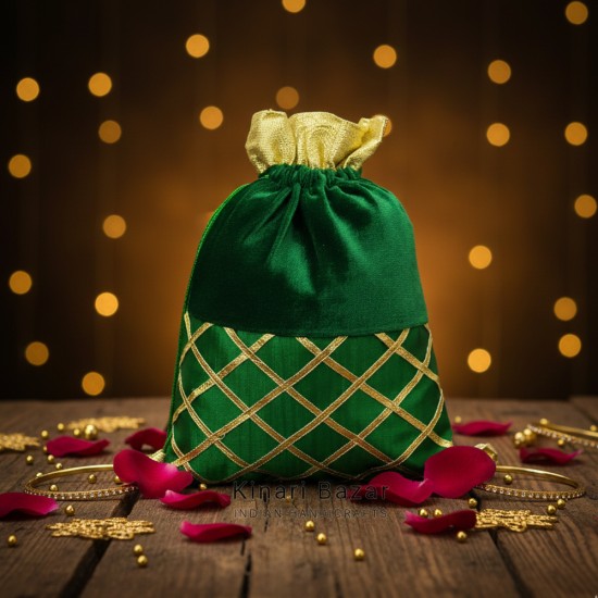 Gota Check Velvet Potli Bags