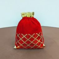 Gota Check Velvet Potli Bags Gota Check Velvet Potli Bags