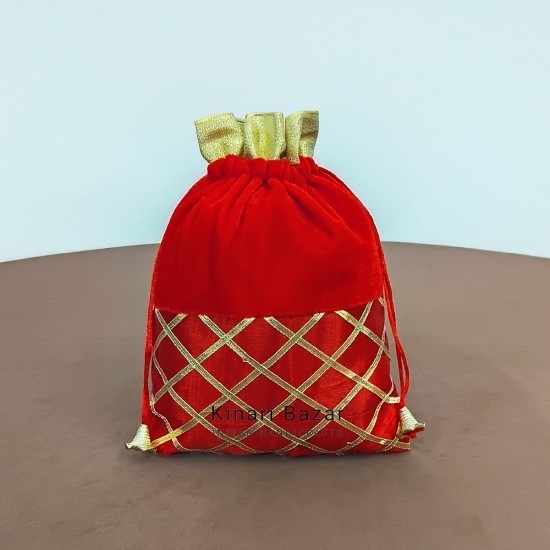 Gota Check Velvet Potli Bags Gota Check Velvet Potli Bags