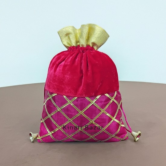 Gota Check Velvet Potli Bags Gota Check Velvet Potli Bags