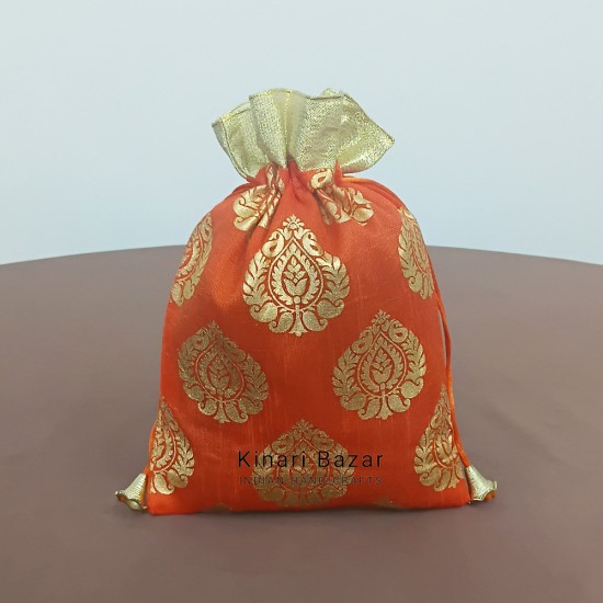 Paan Print Silk Drawstring Gift Potli Bags