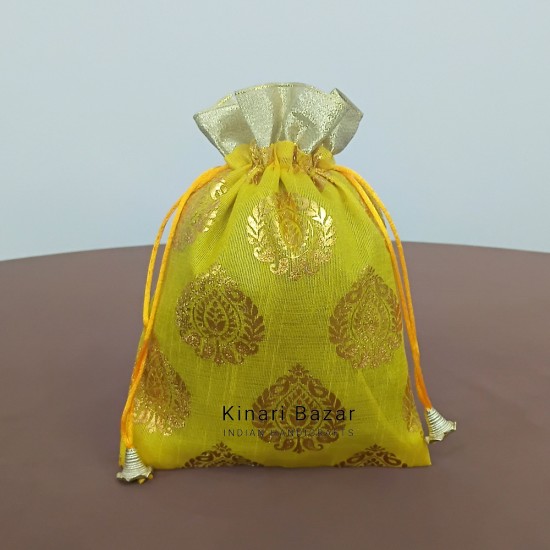 Paan Print Silk Drawstring Gift Potli Bags