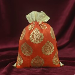 Paan Print Silk Drawstring Gift Potli Bags