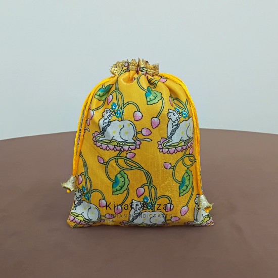 Pichwai Cow Printed Gift Potli Bags Pichwai Cow Printed Gift Potli Bags
