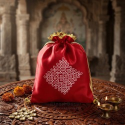 Satin Kolam Print Potli Bags