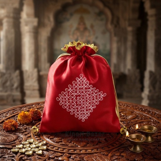 Satin Kolam Print Potli Bags