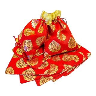 Paan Print Silk Drawstring Gift Potli Bags