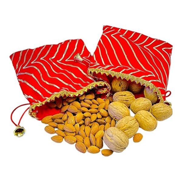Gota Leheriya Silk Drawstring Potli Bags
